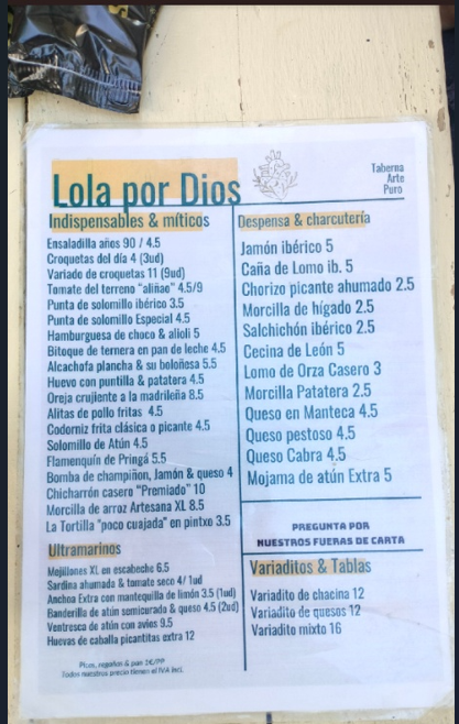 Tapas Baratas en Sevilla por 3,5€ o menos en Lola Por Dios
